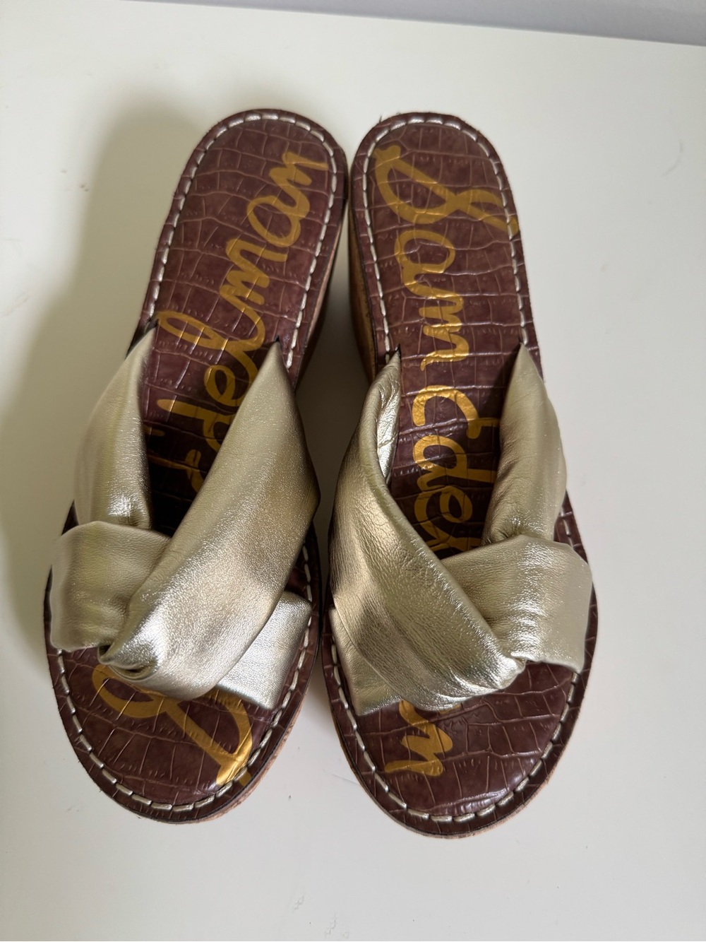 Sam Edelman Metallic Gold Twist-Knot Slide Sandals